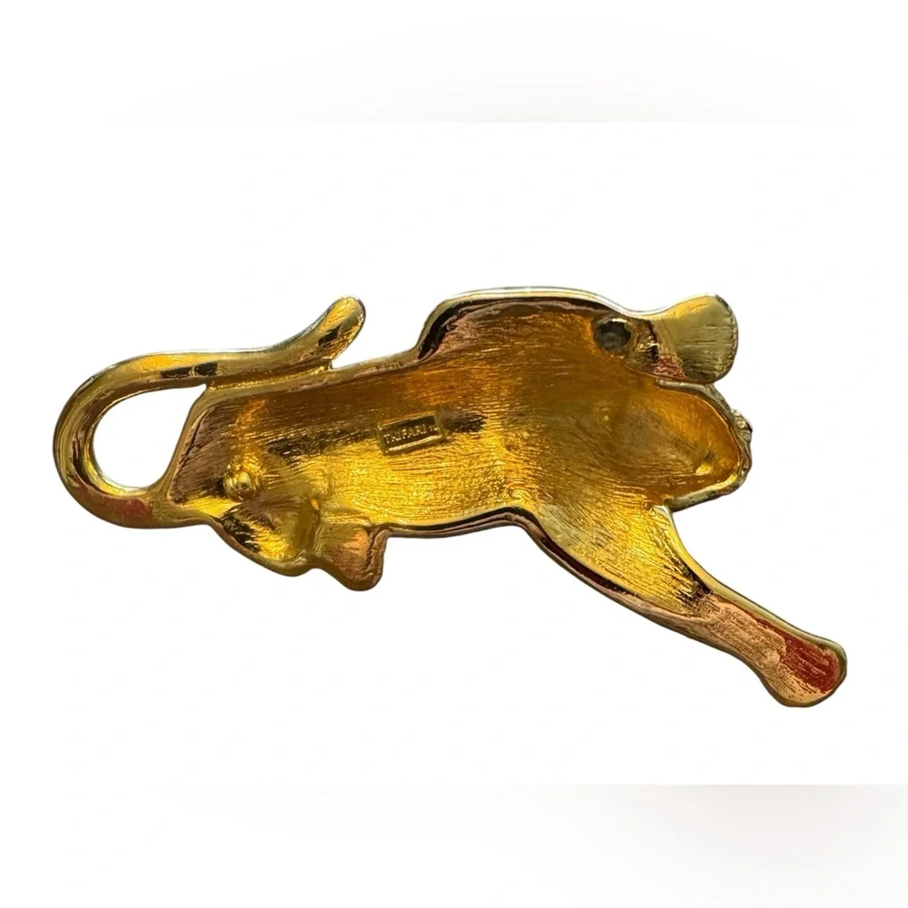 Trifari Vintage Gold and Crystal Tiger Brooch